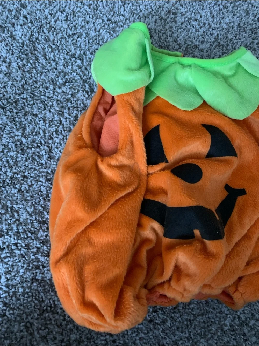 Orange Pumpkin Kids Costume with Green Collar and Hat 18-24M